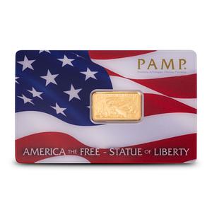 Switzerland / Gold Five Grams Bar - PAMP Statue of Liberty - reverse photo