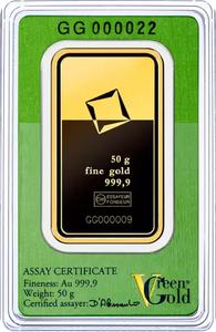 Switzerland / Gold Fifty Grams Bar - Valcambi Green Gold - reverse photo