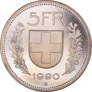 Switzerland / Five Francs 1990 - reverse photo