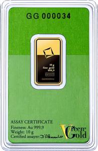 Switzerland / Gold Ten Grams Bar - Valcambi Green Gold - reverse photo