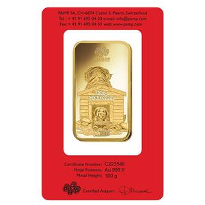 Switzerland / Gold One Hundred Grams Bar 2018 Year of the Dog - obverse photo