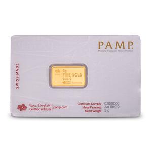 Switzerland / Gold Five Grams Bar - PAMP Statue of Liberty - obverse photo