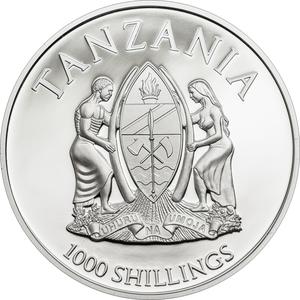 Tanzania / One Thousand Shillings Silver 2013 Cheetah - obverse photo