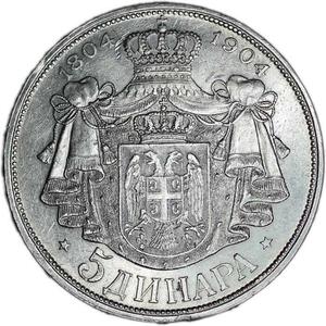 Serbia, Third Kingdom of / Five Dinara 1904 - obverse photo