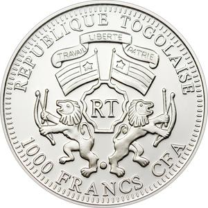 Togo / One Thousand Francs Silver 2010 Blue Sunbird - obverse photo