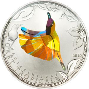 Togo / One Thousand Francs Silver 2010 Yellow Sunbird - reverse photo