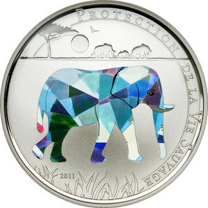 Togo / One Thousand Francs Silver 2011 Elephant - reverse photo