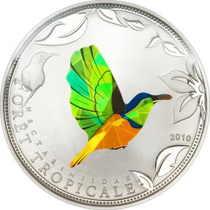 Togo / One Thousand Francs Silver 2010 Green Sunbird - reverse photo