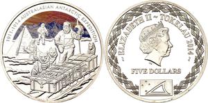 Tokelau / Five Dollars Silver 2014 Australian Antarctic Expedition - obverse photo