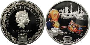 Tokelau / One Dollar Silver 2013 Australia's First Fleet - Departure - obverse photo