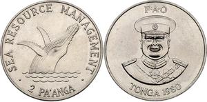 Tonga / Two Pa'anga 1980 Humpback Whale - obverse photo