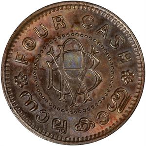 Travancore / Four Cash 1938 - 1949 - obverse photo