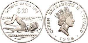 Tuvalu / Silver Ounce 1994 Olympic Games - Swimming - obverse photo