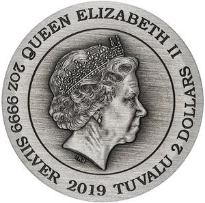 Tuvalu / Silver Two Ounces 2019 Chinese Mythical Creatures - Double Dragon - obverse photo