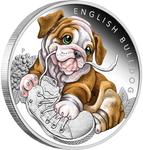 Silver Half Ounce 2018 Puppies - English Bulldog: Photo Coin, Tuvalu, Silver Half Ounce 2018 Puppies - English Bulldog / thumbnail