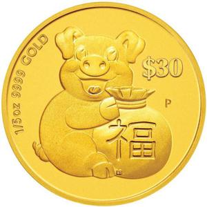 Tuvalu / Gold Fifth-Ounce 2019 Year of the Pig - Prosperity - reverse photo