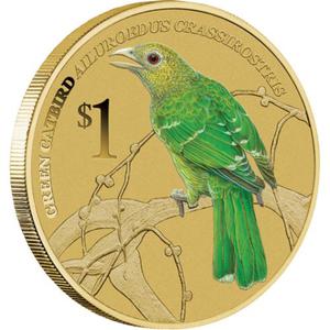 Tuvalu / One Dollar 2013 Green Catbird - reverse photo