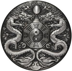 Tuvalu / Silver Two Ounces 2019 Chinese Mythical Creatures - Double Dragon - reverse photo
