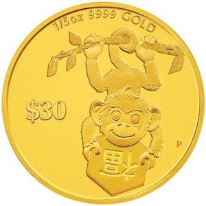 Tuvalu / Gold Fifth-Ounce 2016 Year of the Monkey - Prosperity - reverse photo