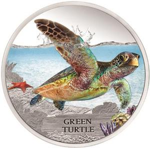 Tuvalu / Silver Ounce 2014 Endangered and Extinct - Green Turtle - reverse photo