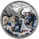 Silver Half Ounce 2016 Snow Leopard: Photo 2016 Tuvalu 1/2 oz Silver Snow Leopard Cubs Proof / thumbnail