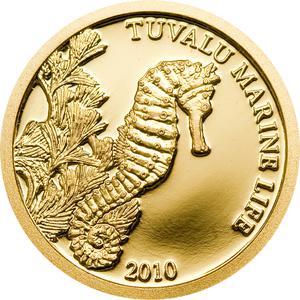 Tuvalu / Two Dollars Gold 2010 Seahorse - reverse photo