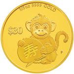 Gold Fifth-Ounce 2016 Year of the Monkey - Longevity: Photo Coin, Tuvalu, Gold Fifth-Ounce 2016 Year of the Monkey - Longevity / thumbnail