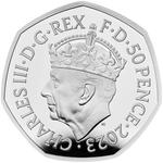 United Kingdom / Fifty Pence 2023 King Charles III Coronation, Crowned Portrait / Silver Proof FDC - obverse photo