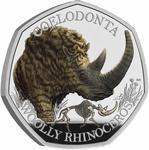 United Kingdom / Fifty Pence 2024 Ice Age Giants - Woolly Rhinoceros / Silver Proof FDC Coloured - reverse photo