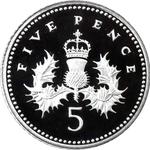 United Kingdom / Five Pence 1990 (Small) / Silver Proof Piedfort - reverse photo
