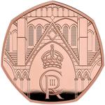 United Kingdom / Fifty Pence 2023 King Charles III Coronation, Crowned Portrait / Gold Proof FDC - reverse photo