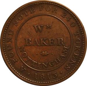 United Kingdom / Penny Token 1813 Nottingham William Baker - obverse photo