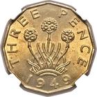 Threepence, Brass, Thrift Plant: Photo Great Britain 1949 3 pence