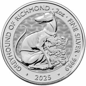 United Kingdom / Silver Two Ounces 2025 Royal Tudor Beasts - Greyhound of Richmond, Bullion - reverse photo