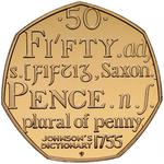 United Kingdom / Fifty Pence 2005 Johnson's Dictionary / Gold Proof FDC - reverse photo
