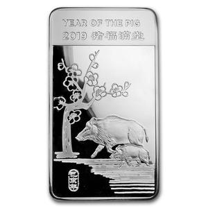 United States / Silver Ten Ounces 2019 Year of the Pig - Bar - reverse photo