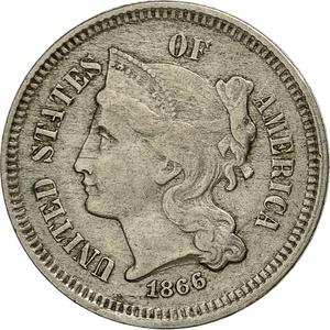United States / Three Cents 1866, Nickel - obverse photo