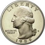 Quarter Dollar 1989 Washington: Photo United States - Washington Quarter 1989 / thumbnail