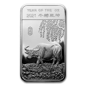 United States / Silver Five Ounces 2021 Year of the Ox - Bar - reverse photo