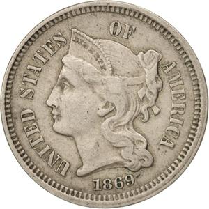 United States / Three Cents 1869, Nickel - obverse photo