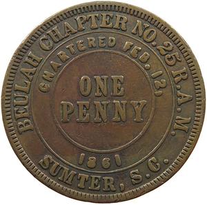 United States / Penny Token 1861 Beulah Chapter Sumter South Carolina - reverse photo