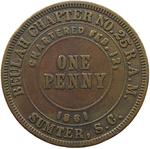 Penny Token 1861 Beulah Chapter Sumter South Carolina: Photo Coin, United States, Penny Token 1861 Beulah Chapter Sumter South Carolina / thumbnail