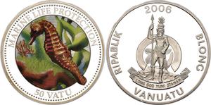 Vanuatu / Silver Ounce 2006 Marine Life Protection - Sea Horse - reverse photo