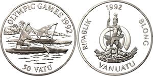 Vanuatu / Silver Ounce 1992 Olympic Games - Canoe - obverse photo