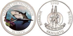Vanuatu / Silver Ounce 2005 Marine Life Protection - Tiger Shark - reverse photo