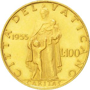 Vatican / One Hundred Lire 1955 Gold - reverse photo