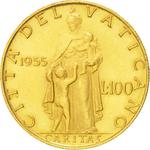 One Hundred Lire 1955 Gold: Photo Coin, Vatican, One Hundred Lire 1955 Gold / thumbnail