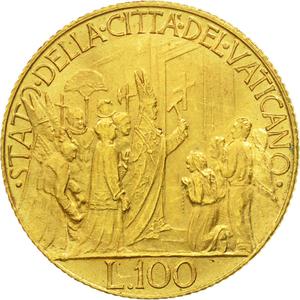 Vatican / One Hundred Lire 1950 Gold - reverse photo
