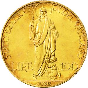 Vatican / One Hundred Lire 1932 Gold - reverse photo