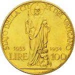 One Hundred Lire 1933-1934 Gold: Photo Coin, Vatican, One Hundred Lire 1933-1934 Gold / thumbnail